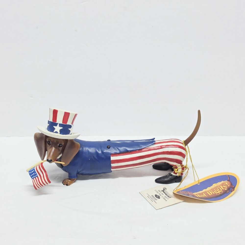 WESTLAND HOT DIGGITY DACHSHUND UNCLE SAM LONG MAY IT WAVE WEINER US FLAG #16511